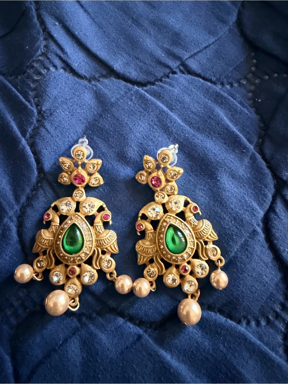 Gold-Tone Green Teardrop Pearl Dangle Earrings - Classic Women Jewelry